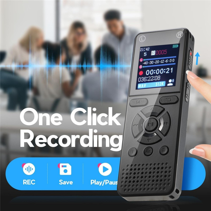 Digital voice recorder, 8 GB memory, noise reduction, 1.44" screen, MP3 player