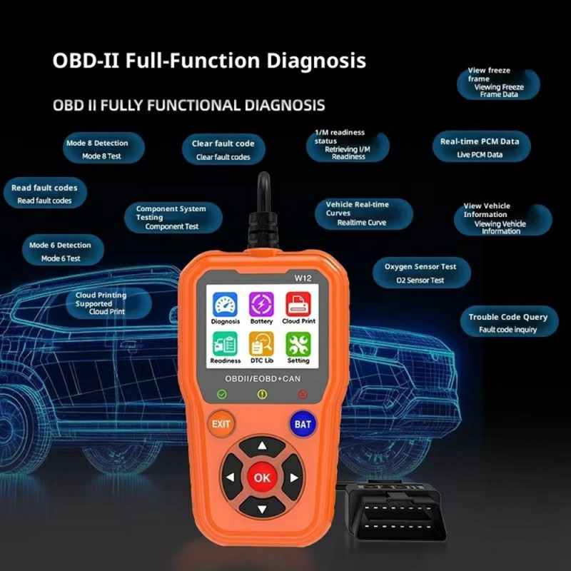 OBD2/EOBD+CAN-fejlkodelæser – Diagnose og batteritest – Over 35.000 fejlkoder (DTC)