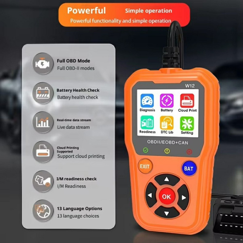 OBD2/EOBD+CAN-feilkodeleser – Diagnose og batteritest – Over 35 000 feilkoder (DTC)