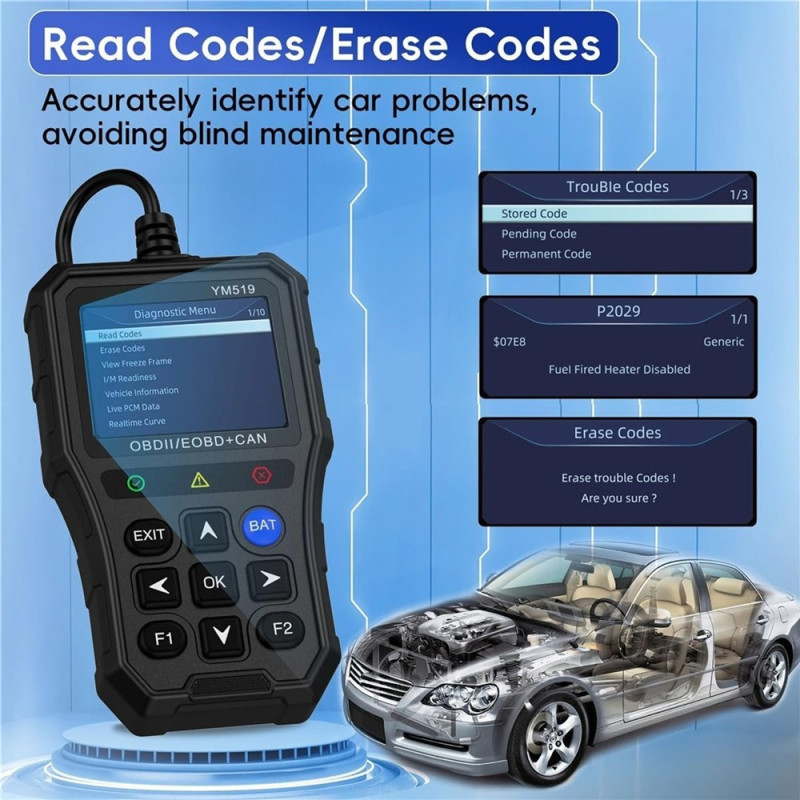 OBD2 fault code reader / diagnostic tool – full-featured OBDII scanner with support for 13 languages