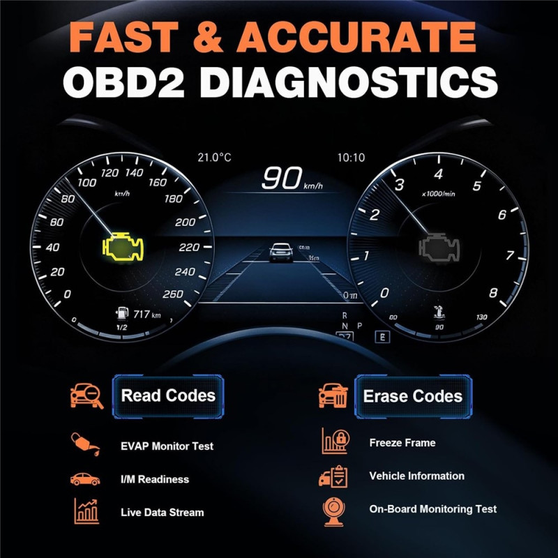 Bluetooth-yhteydellä varustettu auton akun testaaja ja OBDII-vikakoodinlukija 2,8 tuuman IPS-näytöllä
