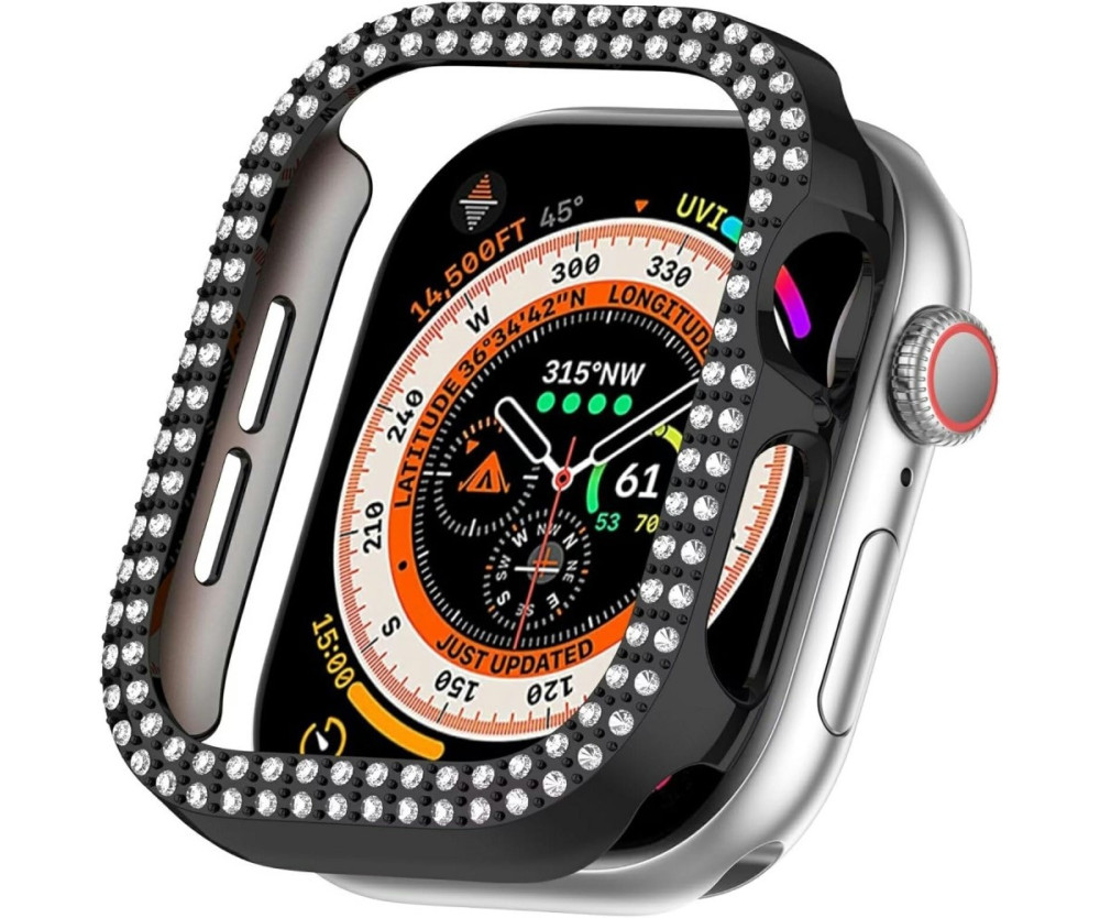 För A Watch Series 10 42mm Fodral Skal Ram Bling Rhinestone Decor - Svart