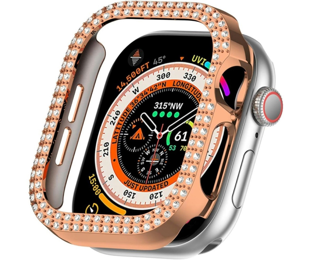 För A Watch Series 10 42mm Fodral Skal Ram Bling Rhinestone Decor - Rose Gold