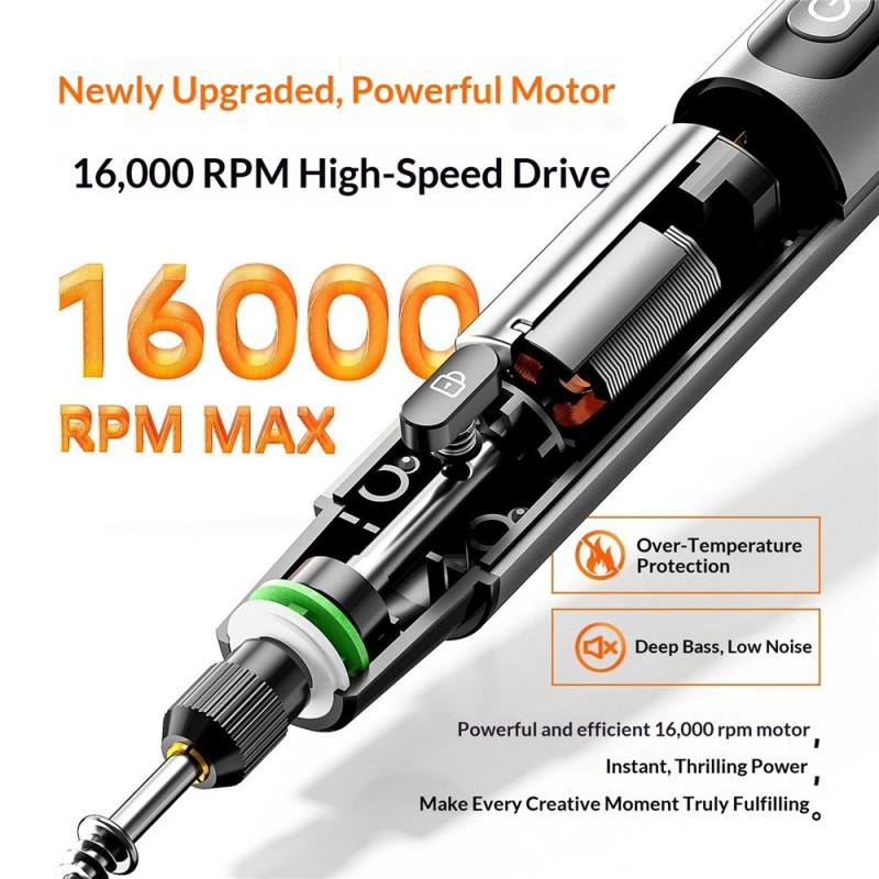 Batteridrevet slipemaskin – 6 hastigheter, 5 000–16 000 o/min – Polering og boring