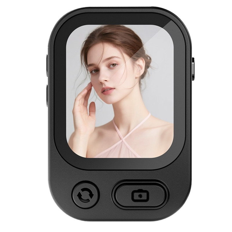Magnetic selfie screen, rear camera, real-time remote lens switching, and zoom control.