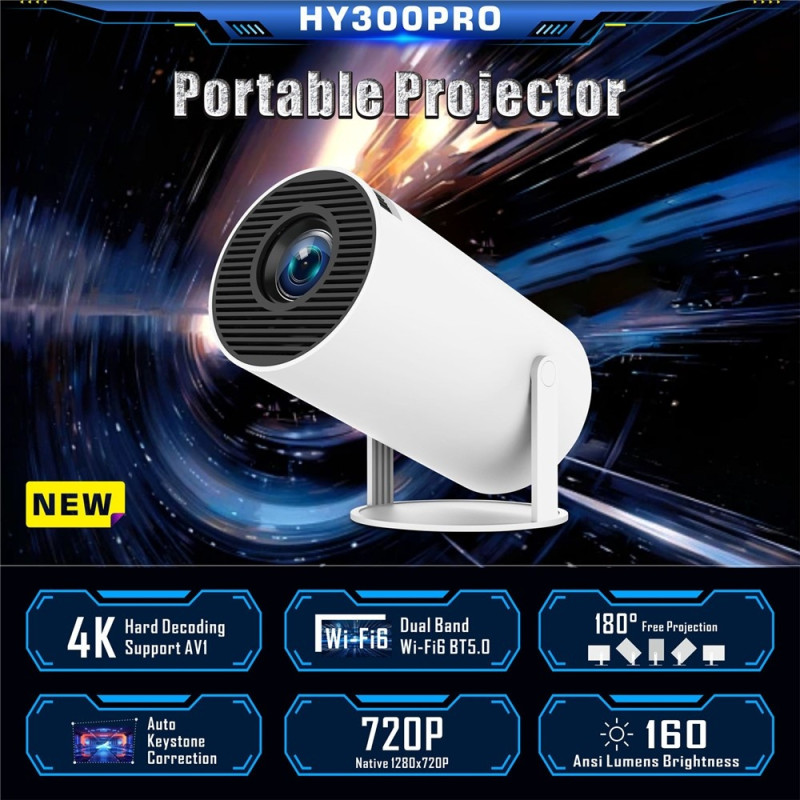 Pro Projektori: WiFi 6, Bluetooth, Android 11.0, 720p, kotiteatteri, 180 asteen kääntö