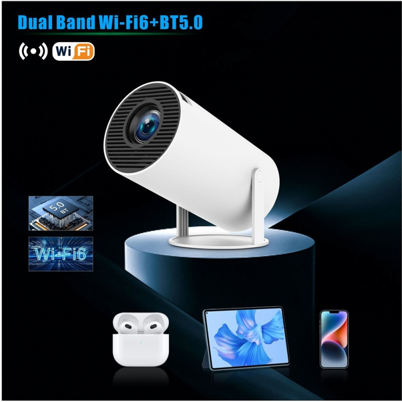 Pro Projector WiFi 6 Bluetooth Android 11.0 720P Home Cinema 180-Degree Rotation