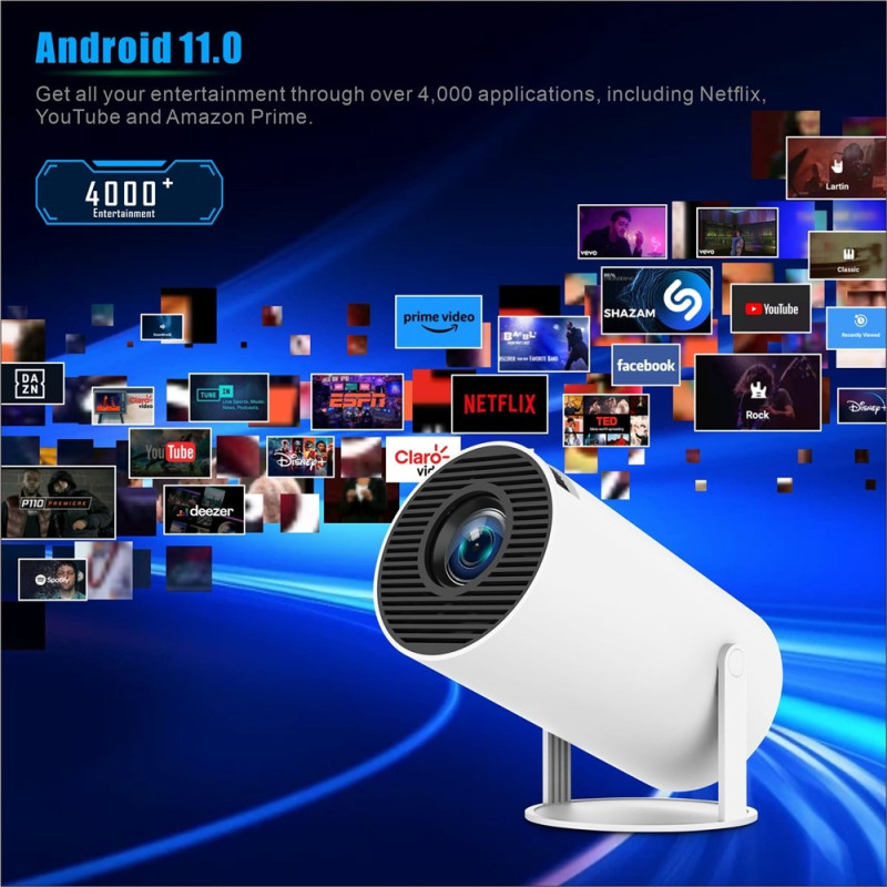 Pro Projektori: WiFi 6, Bluetooth, Android 11.0, 720p, kotiteatteri, 180 asteen kääntö