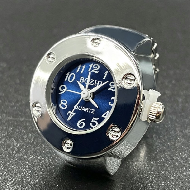 BOZHI Mini Quartz Finger Watch with Adjustable Metal Band – Blue