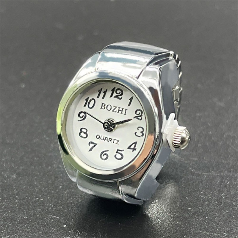 Mini BOZHI Quartz Finger Watch with Adjustable Metal Band – White