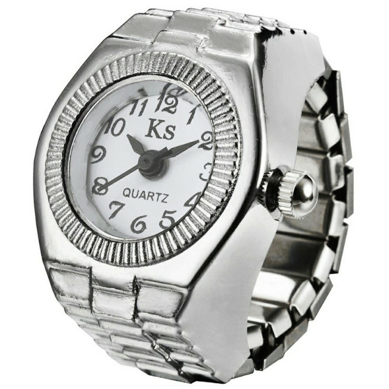 liten KS kvarts fingerklokke klokke metallarmbånd, omkrets 5–6,5 cm – Hvit