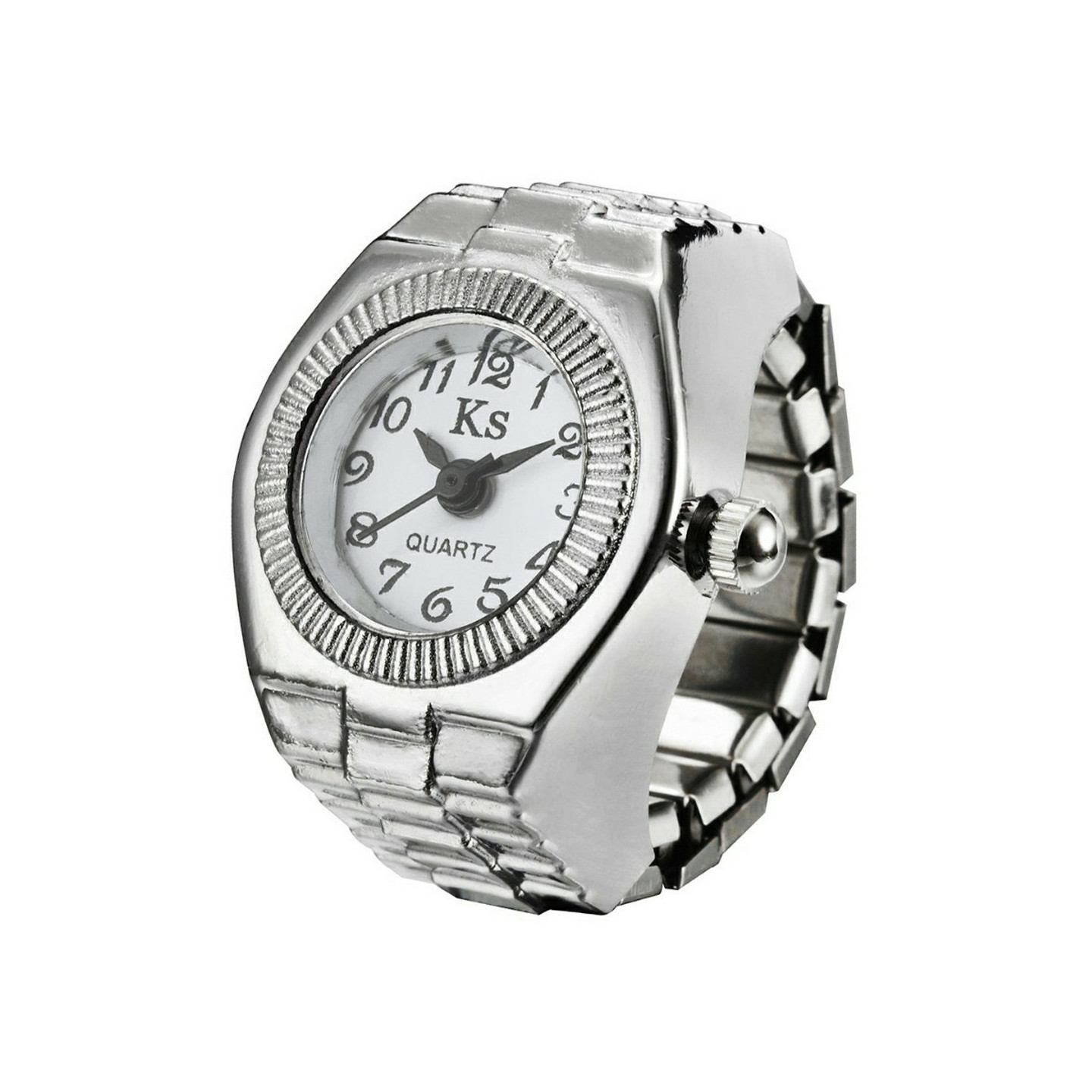 liten KS kvarts fingerklokke klokke metallarmbånd, omkrets 5–6,5 cm – Hvit