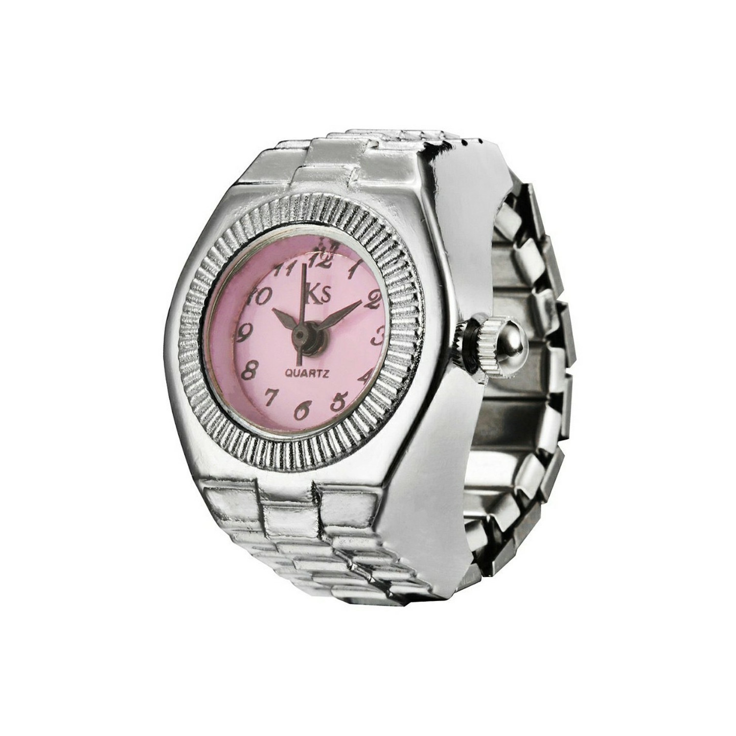 liten KS kvarts fingerklokke klokke metallarmbånd, omkrets 5–6,5 cm – Rosa