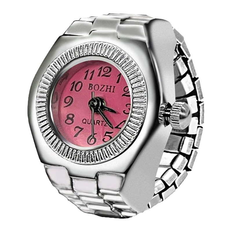 liten KS kvarts fingerklokke klokke metallarmbånd, omkrets 5–6,5 cm – Rød