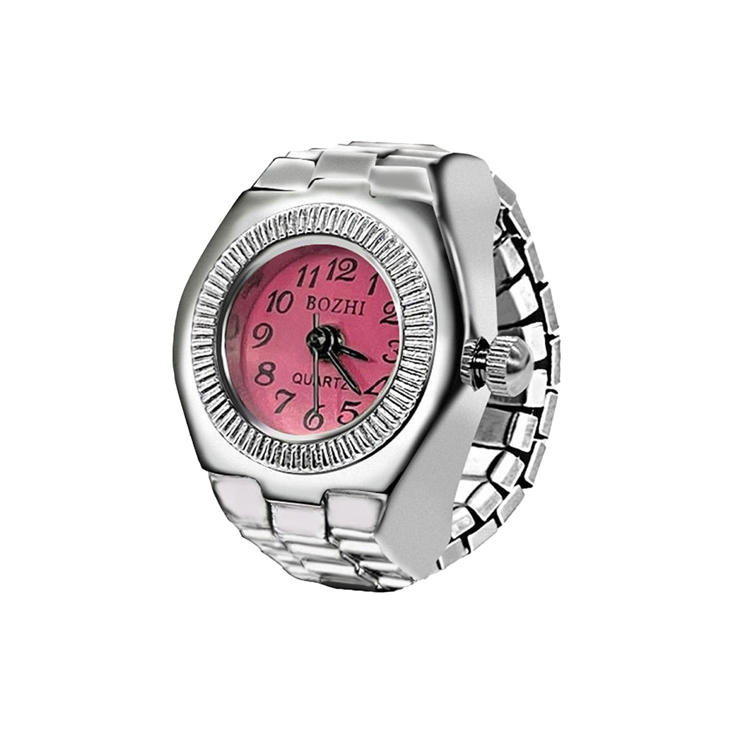 Mini KS Quartz Finger Watch, Metal Bracelet, Circumference 5–6.5 cm – Red