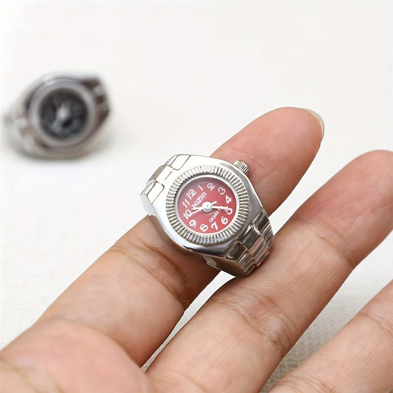 liten KS kvarts fingerklokke klokke metallarmbånd, omkrets 5–6,5 cm – Rød
