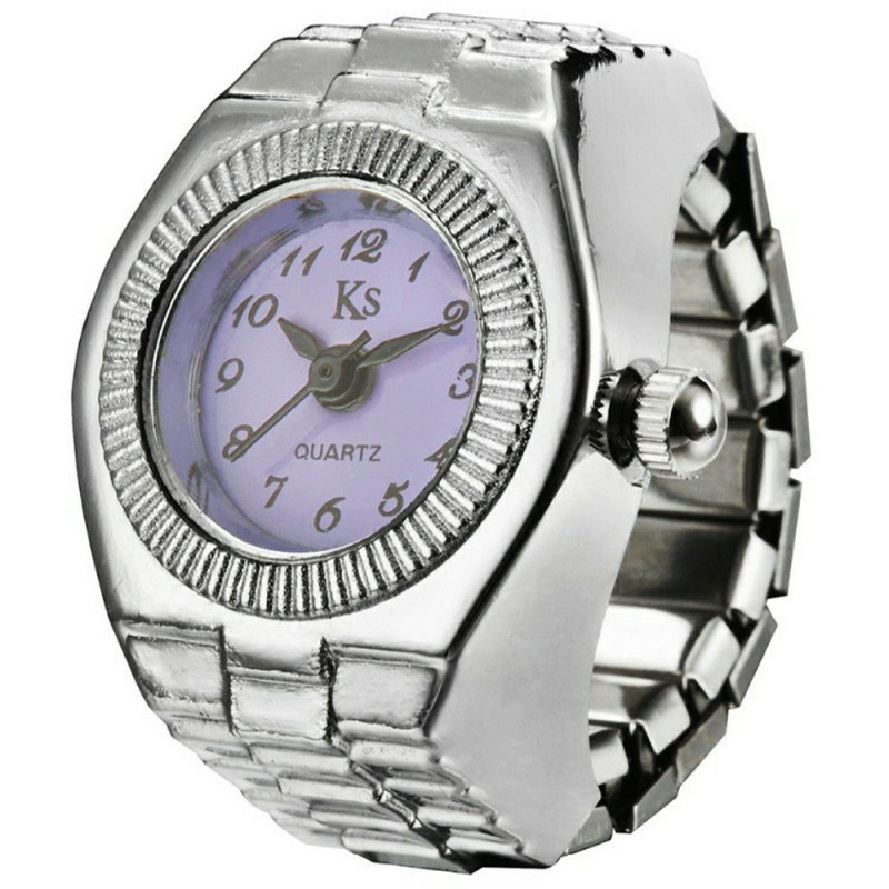 liten KS kvarts fingerklokke klokke metallarmbånd, omkrets 5–6,5 cm – Lilla