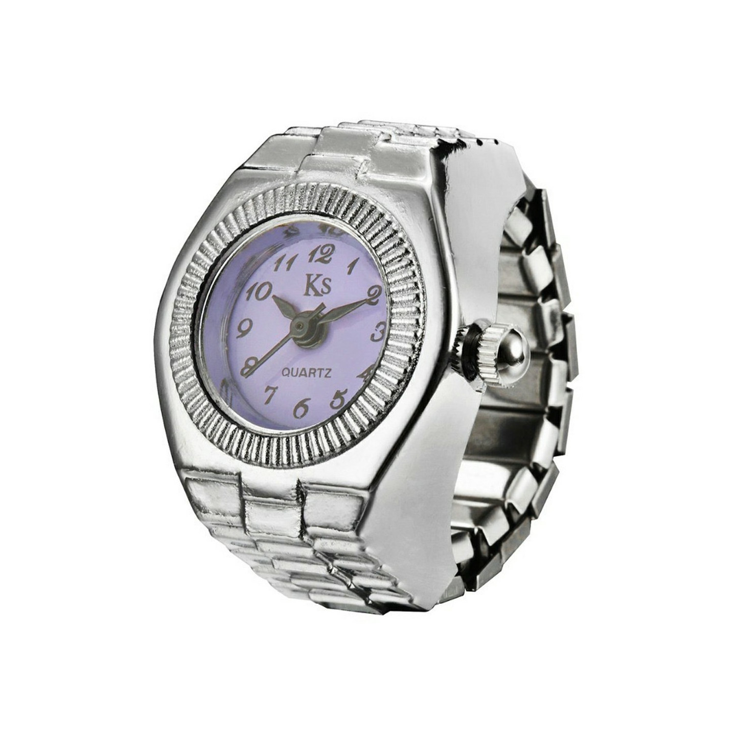 liten KS kvarts fingerklokke klokke metallarmbånd, omkrets 5–6,5 cm – Lilla
