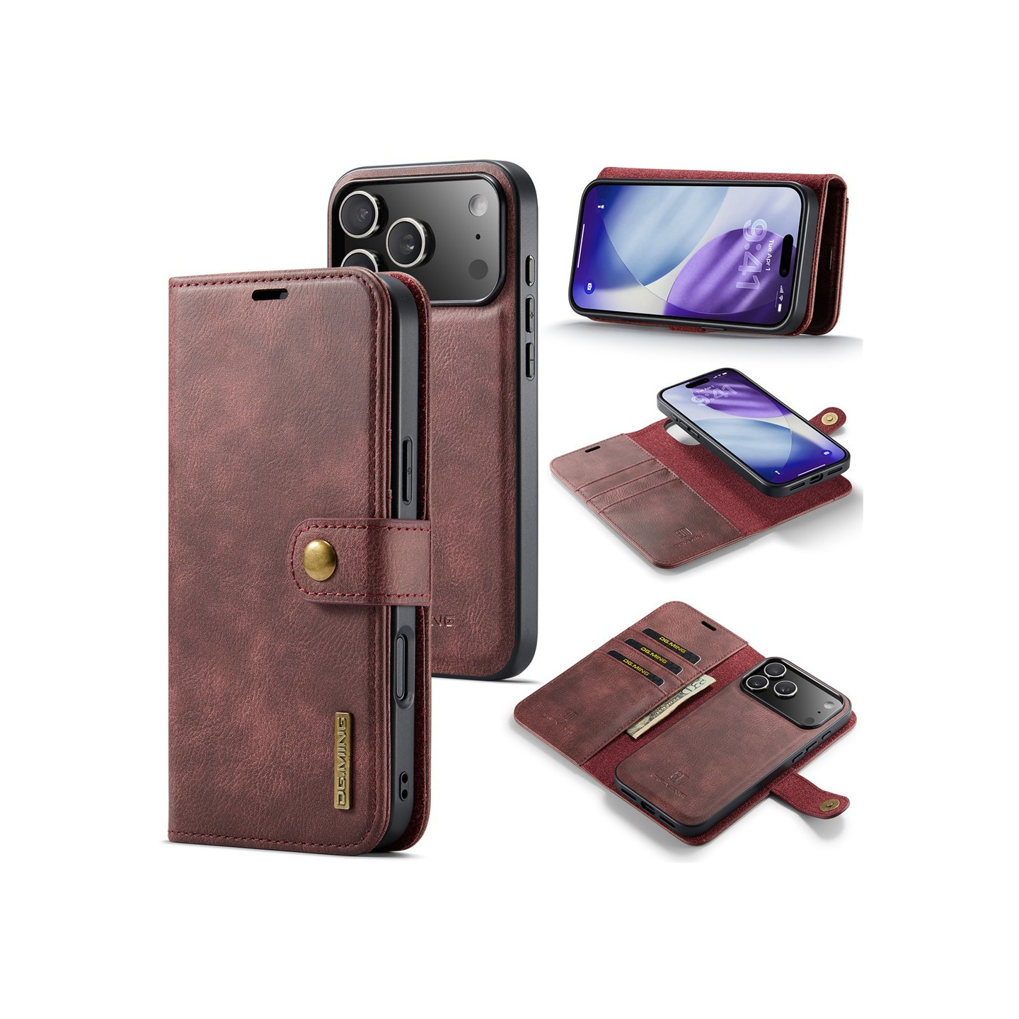 DG.MING Detachable Split Phone Wallet Case for iPhone 18 Pro / 17 Pro