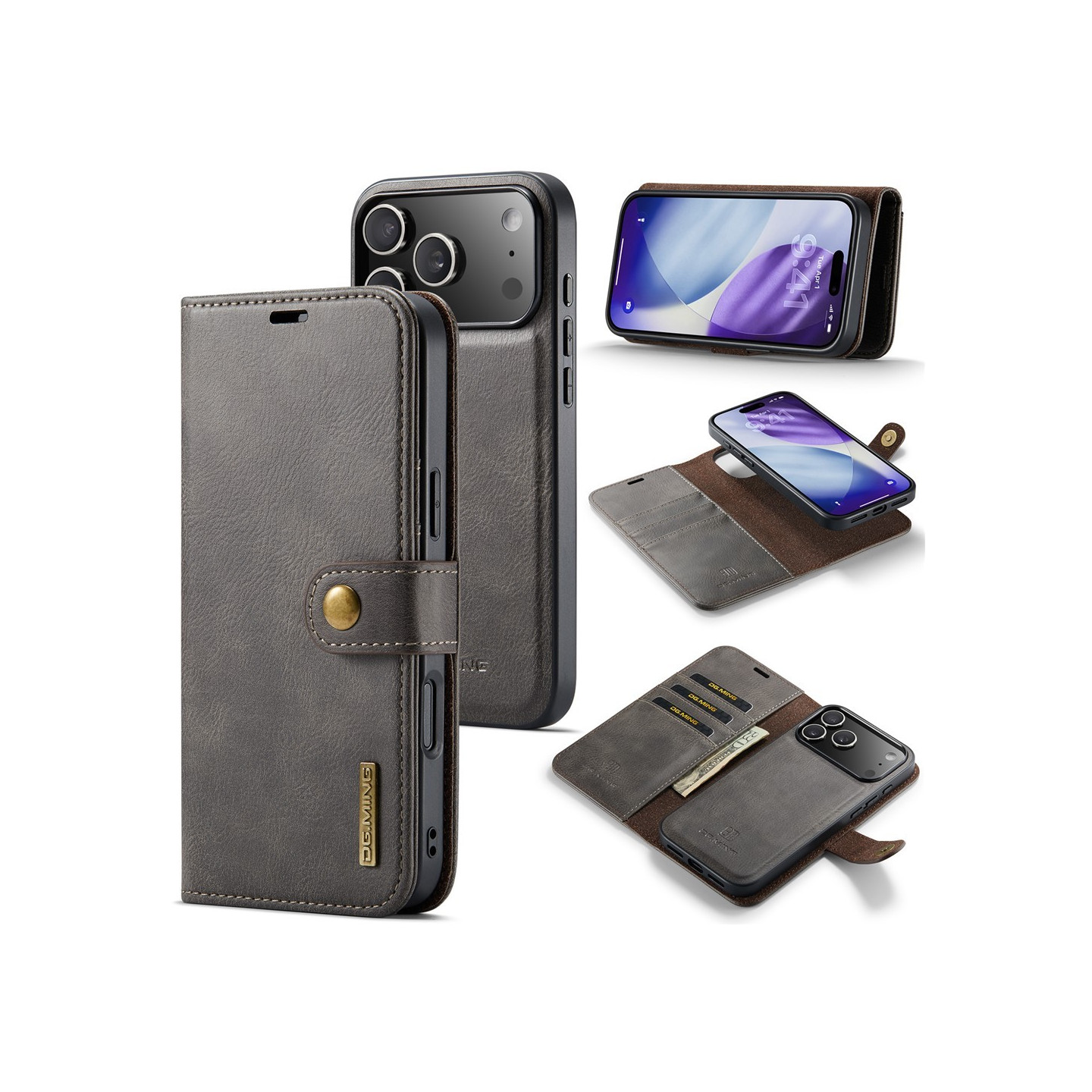 DG.MING Detachable Split Phone Wallet Case for iPhone 18 Pro / 17 Pro