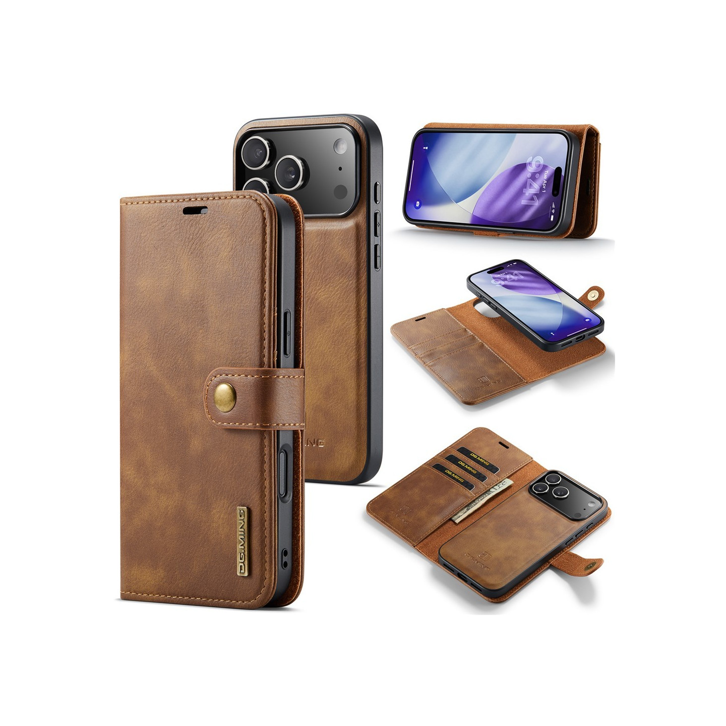 DG.MING Detachable Split Phone Wallet Case for iPhone 18 Pro / 17 Pro