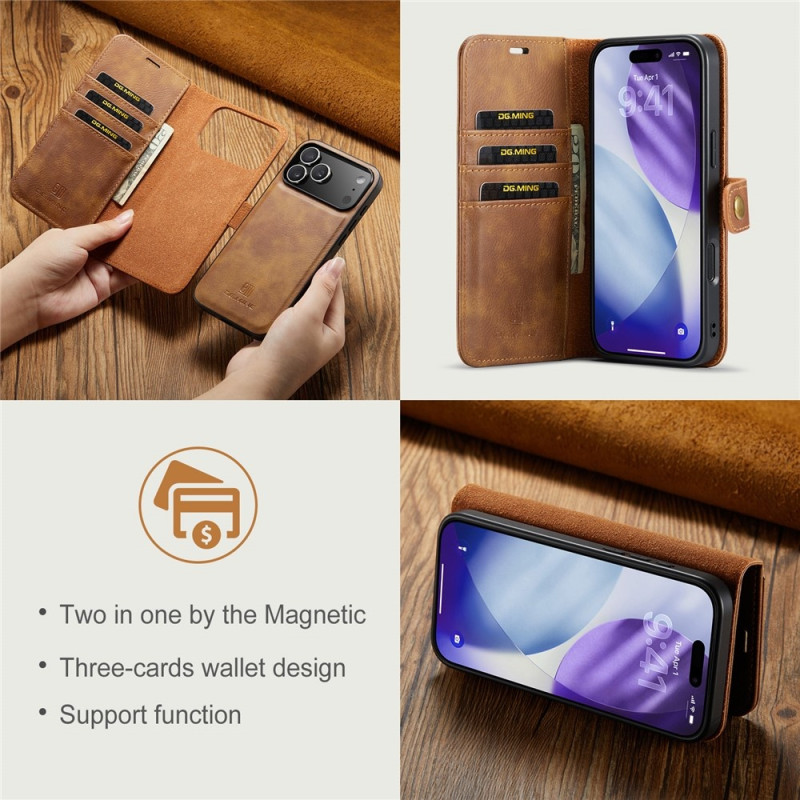 DG.MING Detachable Split Phone Wallet Case for iPhone 18 Pro / 17 Pro