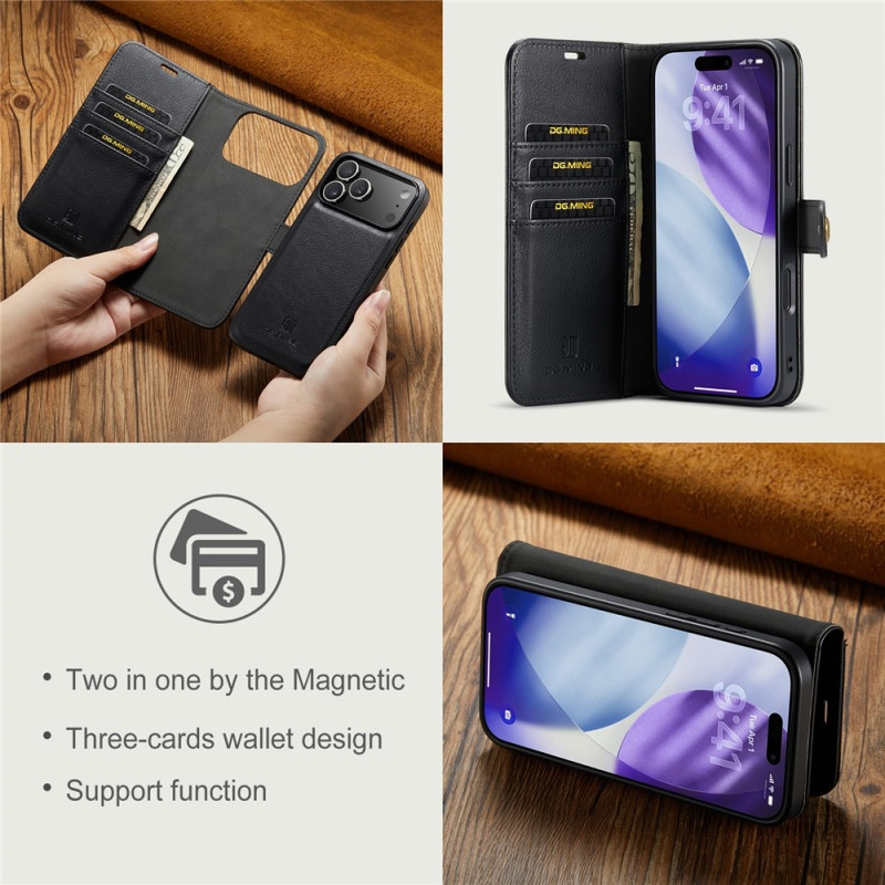 DG.MING Detachable Split Phone Wallet Case for iPhone 18 Pro / 17 Pro