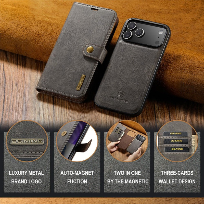DG.MING Detachable Split Phone Wallet Case for iPhone 18 Pro / 17 Pro