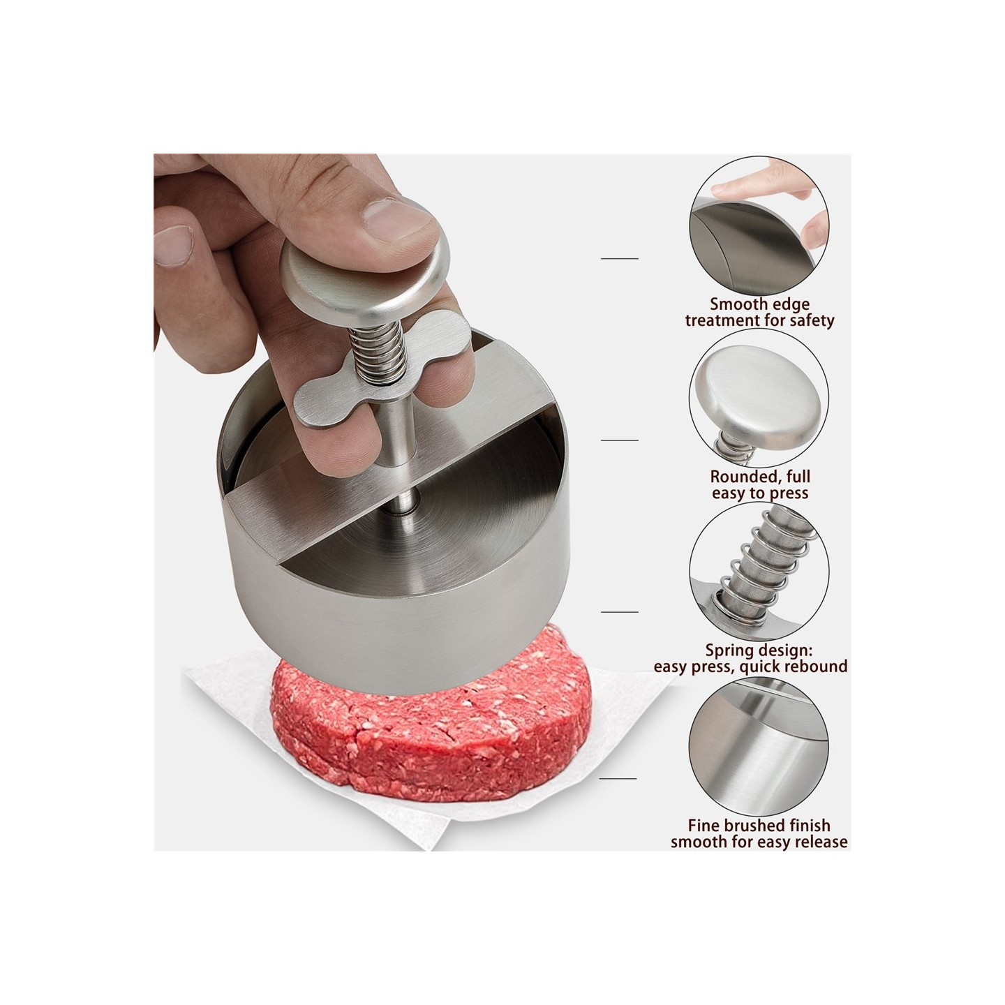 Hamburger Press 10.1 cm Stainless Steel with Spring and Detachable Parts
