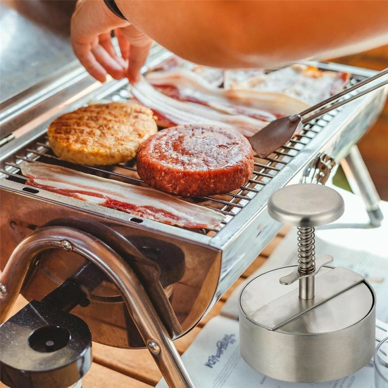 Burgerpresser 11,4 cm i rustfrit stål med fjeder og aftagelige dele