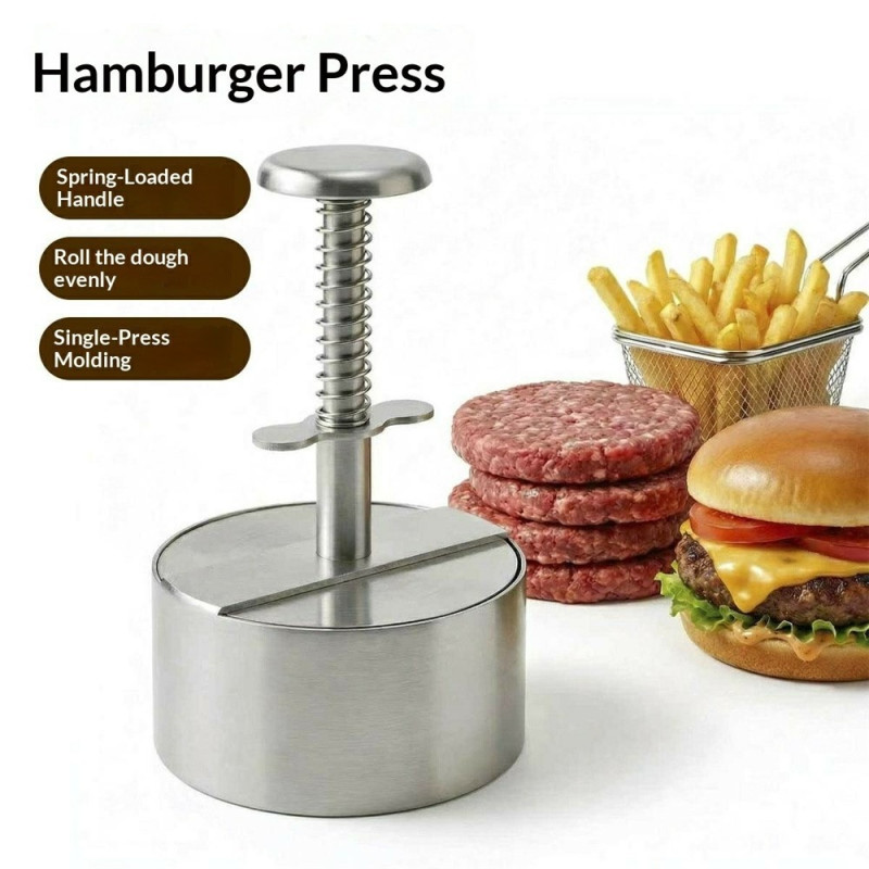 Burgerpresser 11,4 cm i rustfrit stål med fjeder og aftagelige dele