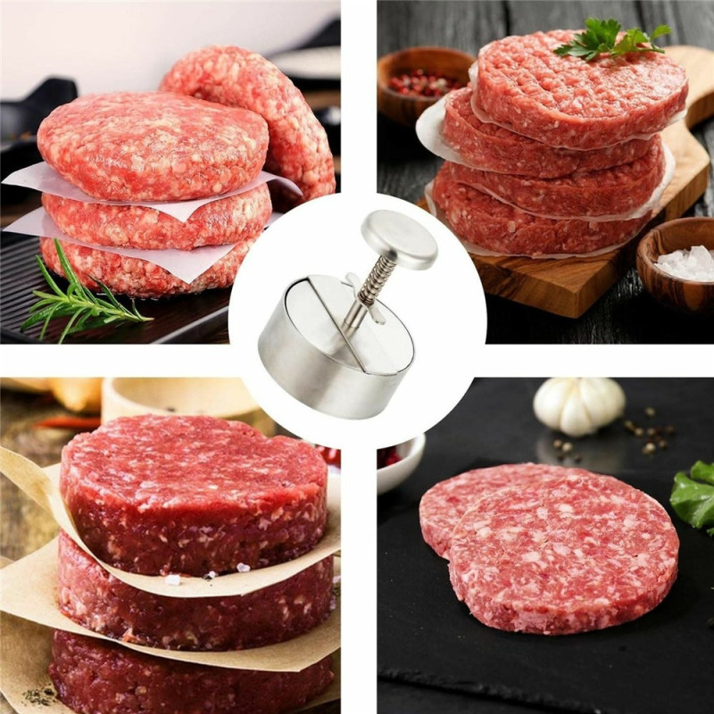 Burgerpresser 14 cm i rustfrit stål med fjeder og aftagelige dele