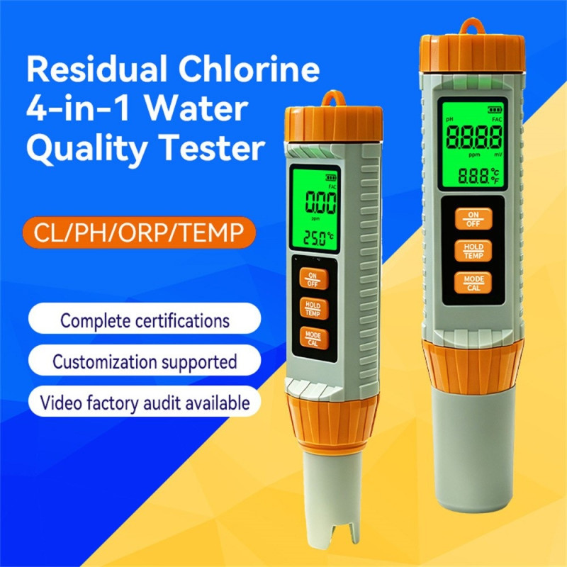 Water quality water test: residual chlorine, pH, ORP, temperature – drinking water, pool, aquarium