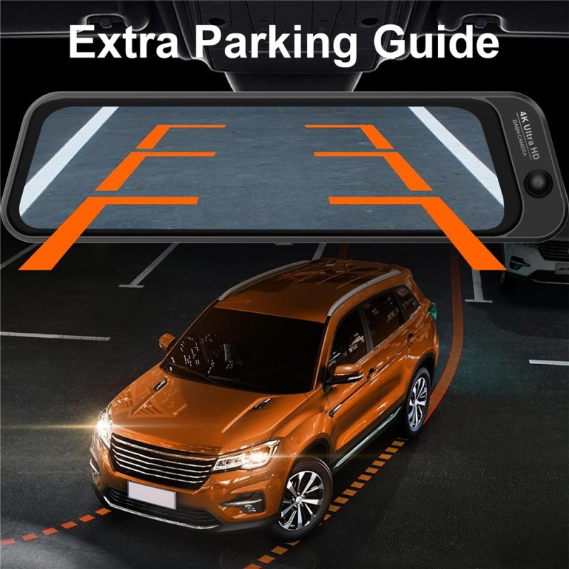 3-kanals dashcam (front, kabine, bag) med touchskærm, Wi-Fi og parkeringsovervågning