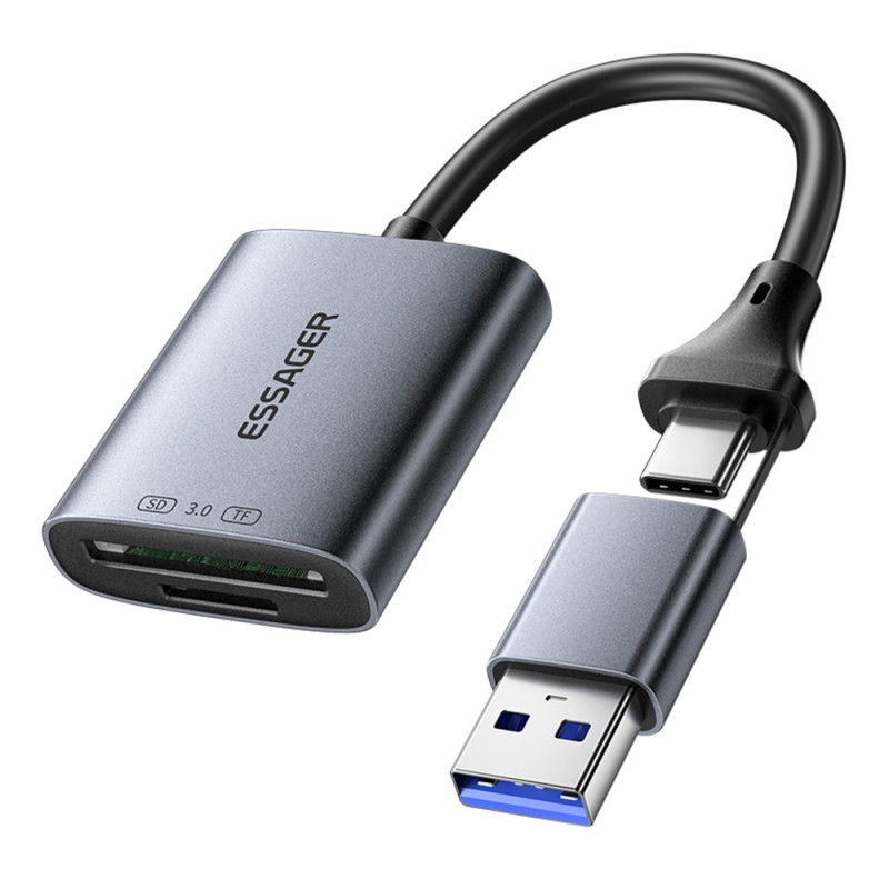 2-i-1 USB 3.0 5 Gbps-minnekortleser (USB-C/USB-A) for SD- og TF-kort