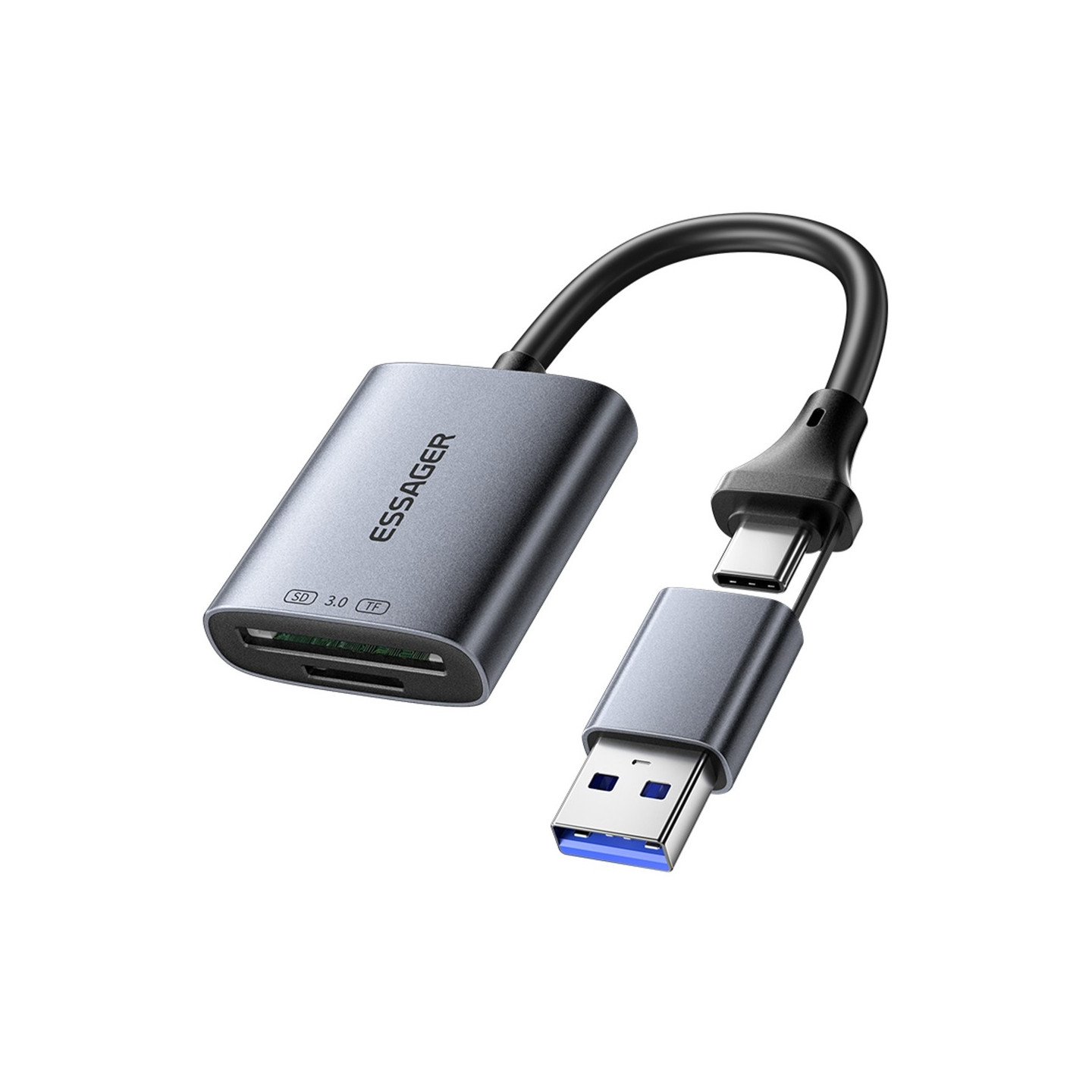 2-i-1 USB 3.0 5 Gbps-hukommelseskortlæser (USB-C/USB-A) til SD- og TF-kort