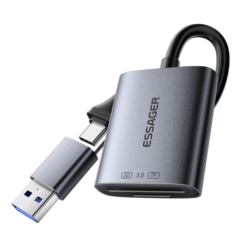 2-i-1 USB 3.0 5 Gbps-minnekortleser (USB-C/USB-A) for SD- og TF-kort