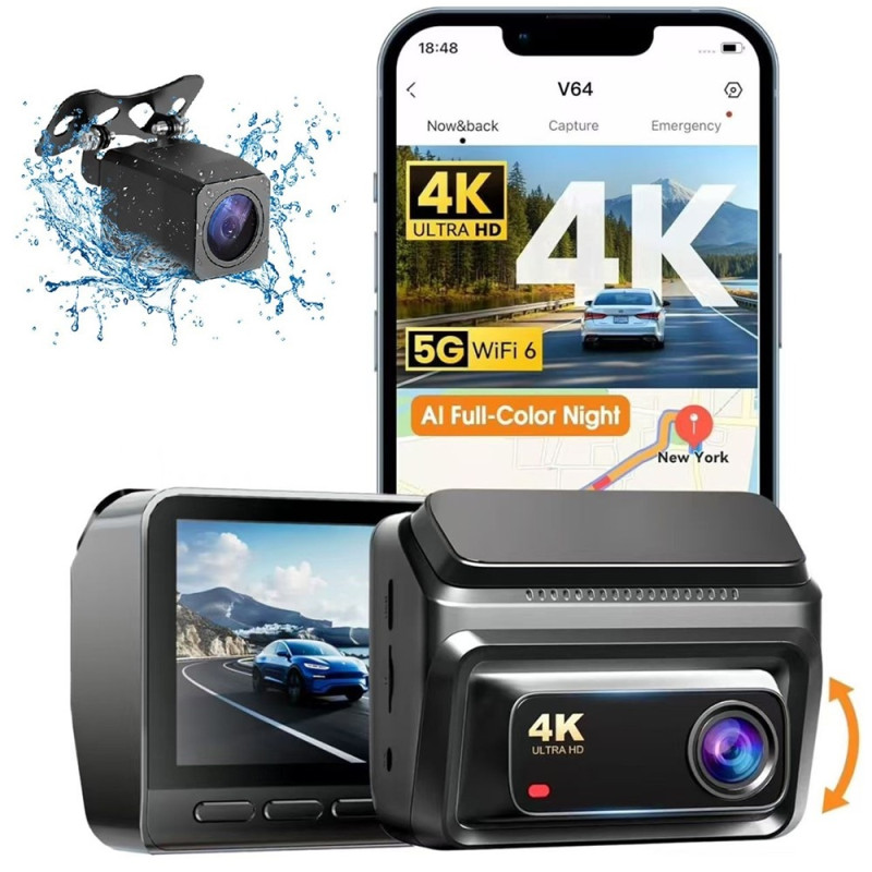 Front and rear dash cam, 5G WiFi 6, night vision, supercapacitor, parking monitoring
