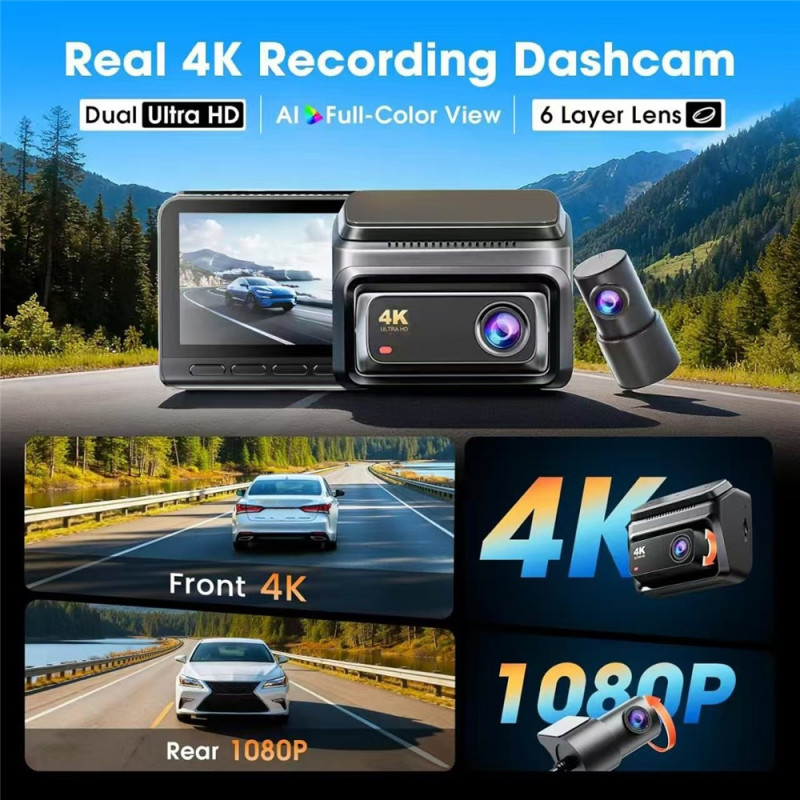 Front and rear dash cam, 5G WiFi 6, night vision, supercapacitor, parking monitoring