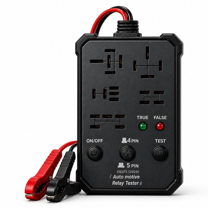 Diagnostiikkatyökalu ajoneuvojen releille (12 V / 24 V) – 5-tilainen rele-testauslaite