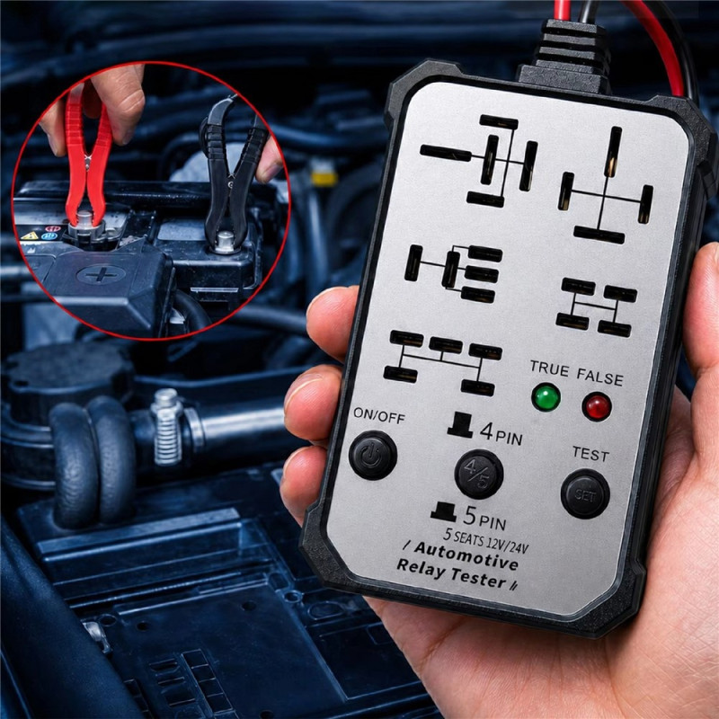 Diagnoseverktøy for bilreleer (12 V / 24 V) – reletester med 5 moduser