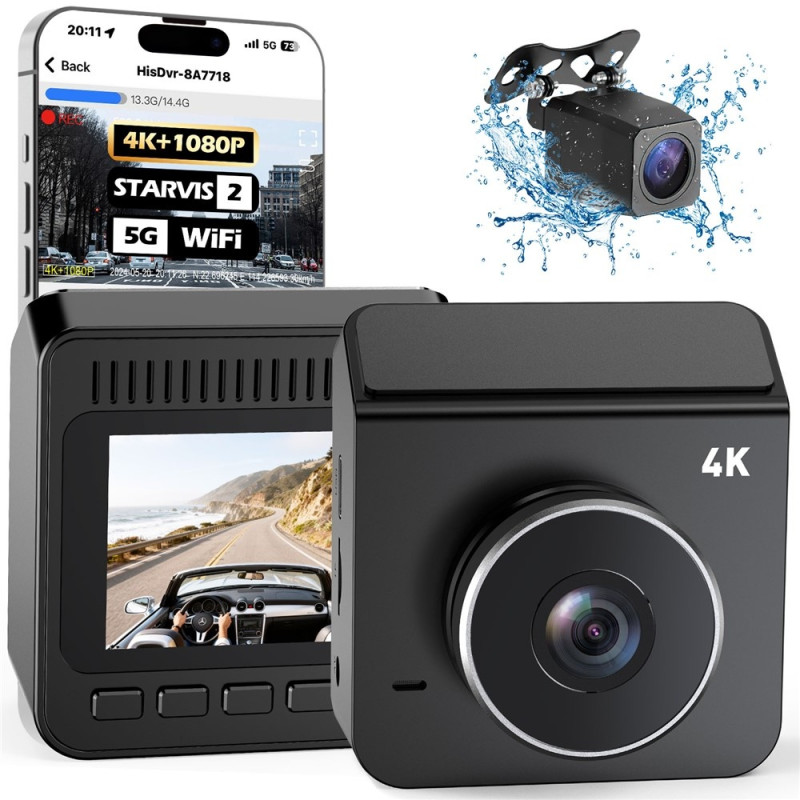 Dashcam, optagelse for og bag, HDR, nattesyn, Wi-Fi, G-sensor osv.
