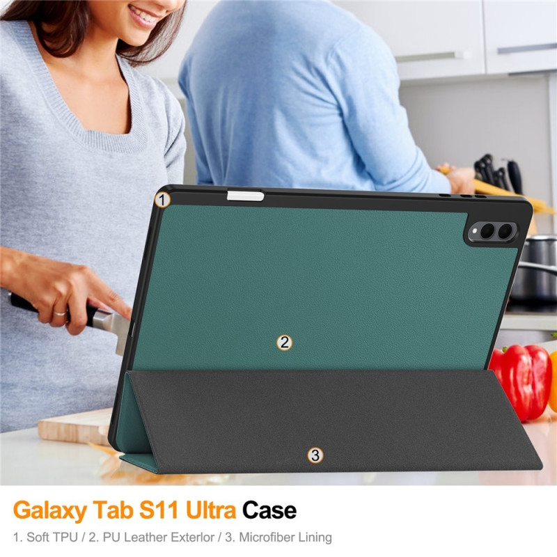 For Samsung Galaxy Tab S12 Ultra Tri-Fold Stand Tablet Case with Pen Slot
