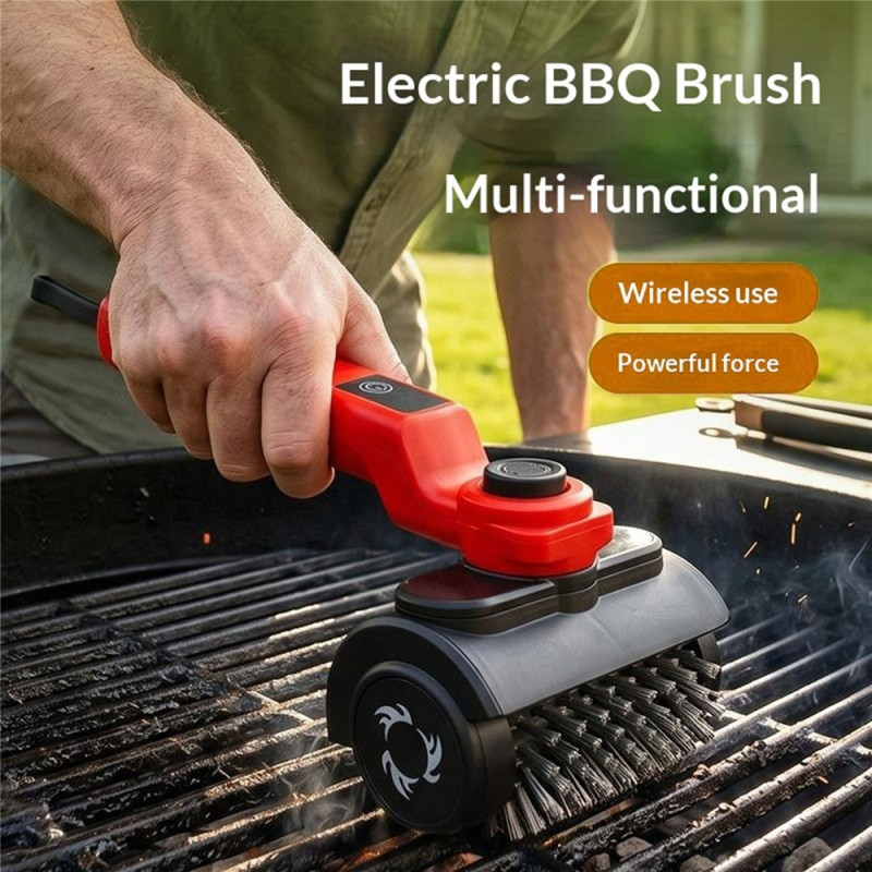 Trådløs elektrisk grillbørste med tre roterende børstehoder