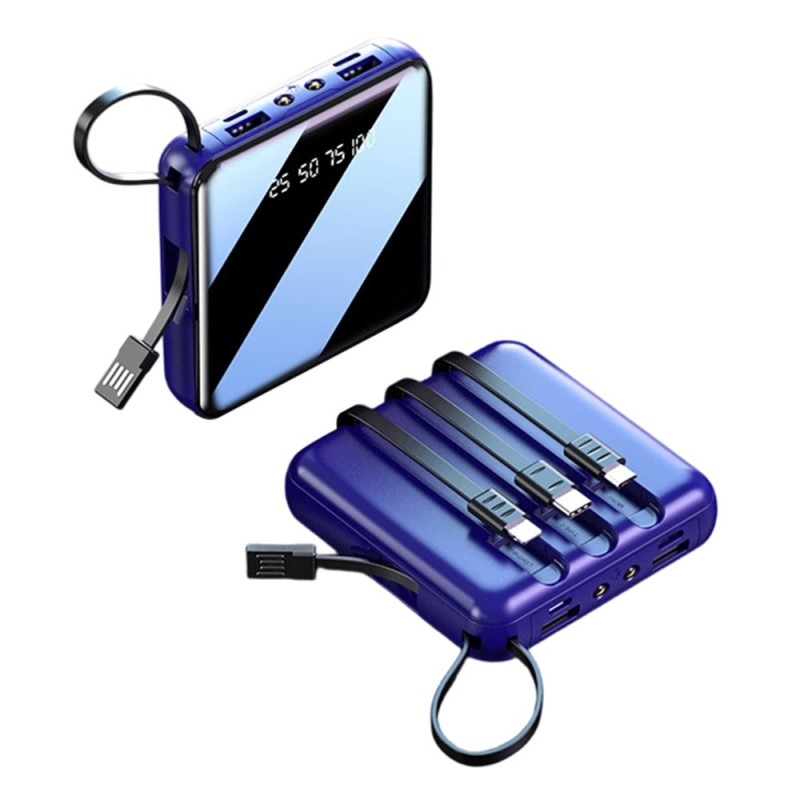 Kompakti varavirtalähde 10 000 mAh, 4-in-1-kaapeli, LED-taskulamppu, digitaalinen näyttö – punainen