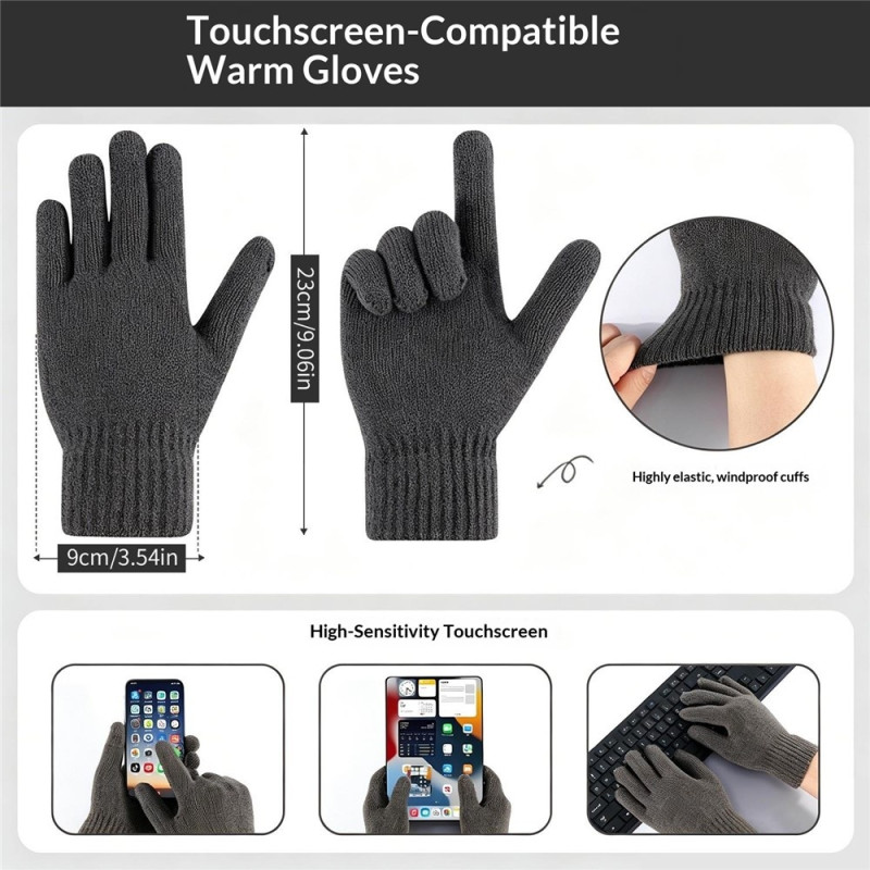 3-piece set: Chunky knit hat with fleece lining, scarf, and touchscreen gloves.