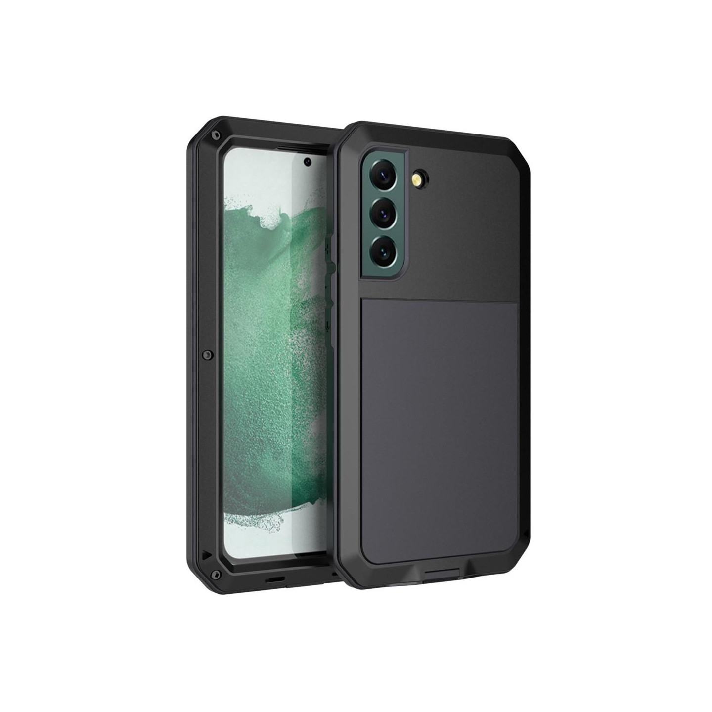 Samsung Galaxy S21 FE Silikonmetall Hybrid Cover Hærdet Glass Anti - støv