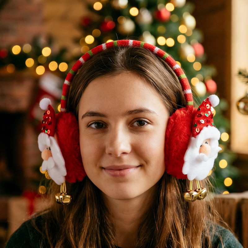 Festive earmuffs – soft, warm, and adjustable – Christmas decoration for the holiday party – Santa Claus