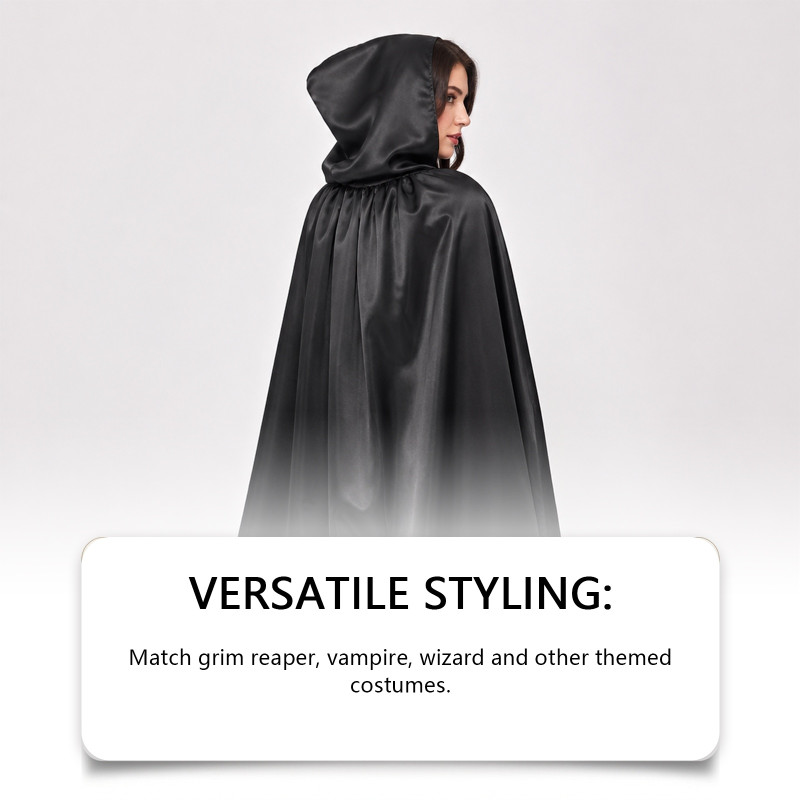 ZERILUNA Black hooded cape – structured hood, polyester and spandex