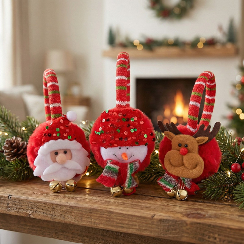 Festive earmuffs – soft, warm, and adjustable – Christmas decoration for the holiday party – Snowman
